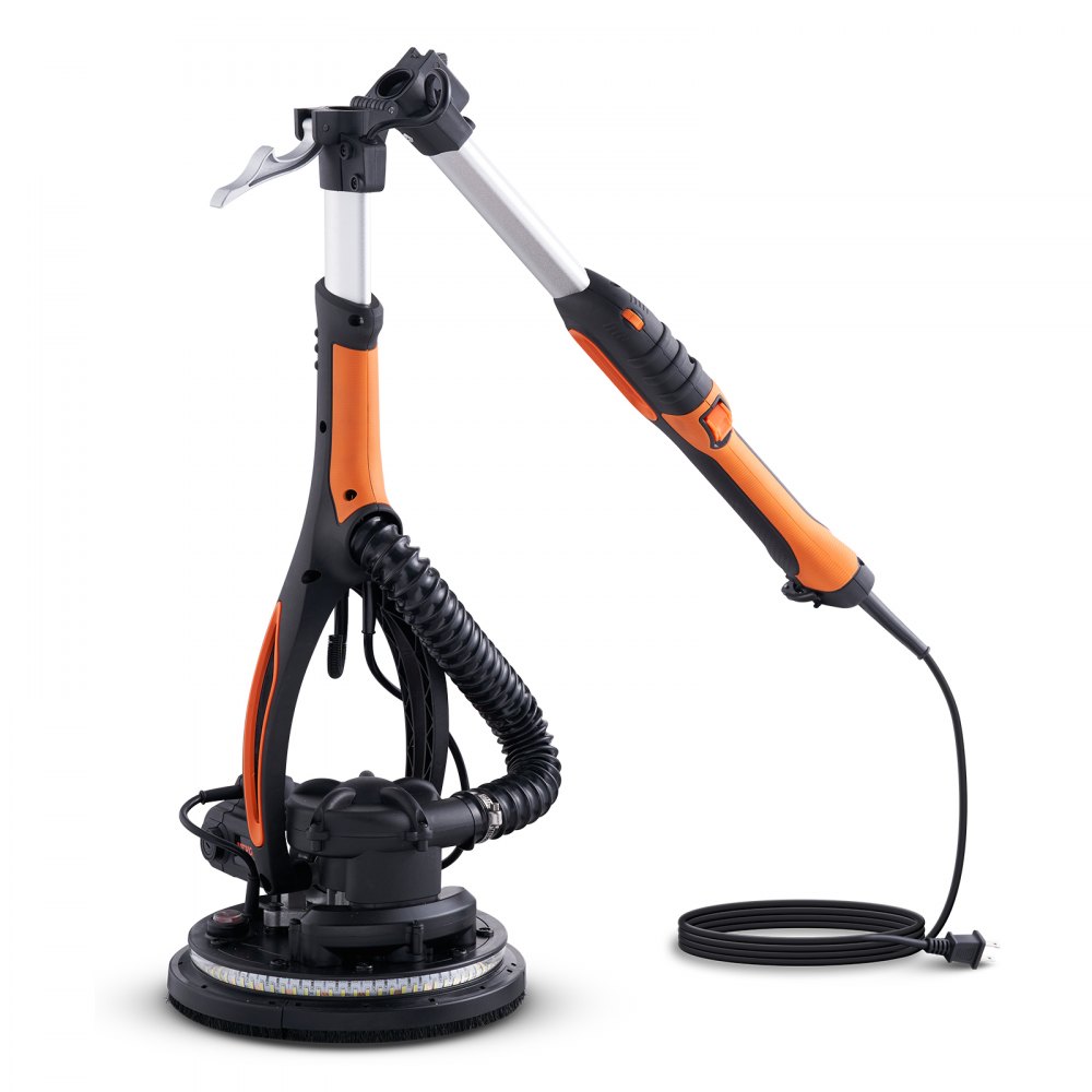 Lijadora de paredes VEVOR de 900 W, incluye 12 almohadillas de lijado, velocidad ajustable de 800 a 1800 RPM, 3 tubos de aspiración, diseño plegable para techos, doble LED, agarre telescópico y colector de polvo.