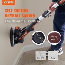VEVOR Drywall Sander, 900W Electric Sander with 12 Sanding Discs, Variable Speed 800-1800 RPM Wall Sander with 3 Suction Ducts, Foldable Ceiling Sander & 2 LED Lights, Extendable Handle, Dust Bag