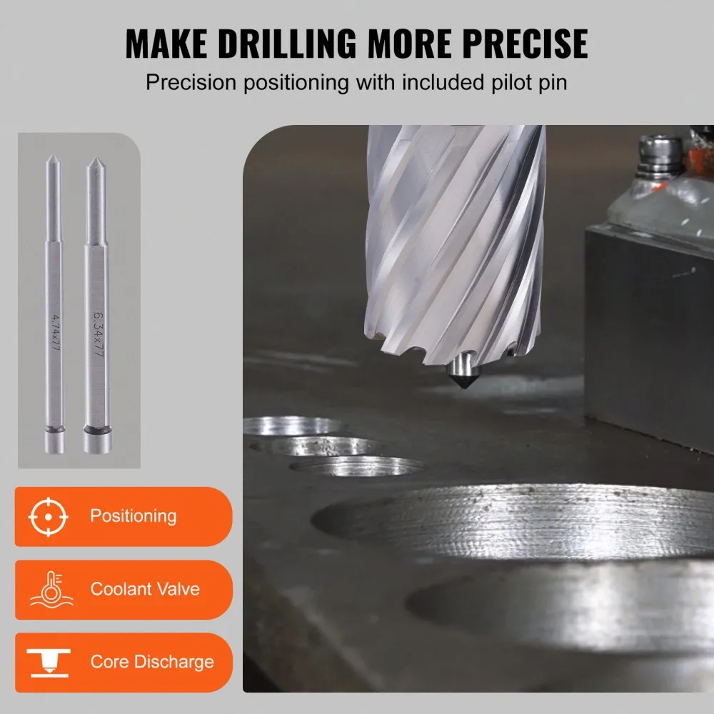 VEVOR Annular Cutter Set, 13 pcs Weldon Shank Mag Drill Bits, 5.1 cm Cutting Depth, 1.1 to 1-2.7 cm Cutting Diameter, M2AL HSS, with 2 Pilot Pins, Hex Wrench and Portable Case, for Using with Magnetic Dr