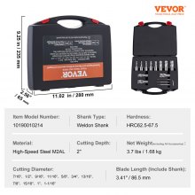 VEVOR Annular Cutter Set, 13 pcs Weldon Shank Mag Drill Bits, 2" Cutting Depth, 7/16" to 1-1/16" Cutting Diameter, M2AL HSS, with 2 Pilot Pins, Hex Wrench and Portable Case, for Using with Magnetic Dr