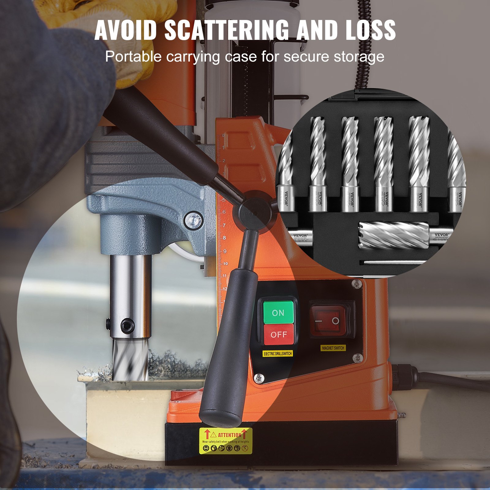 VEVOR Annular Cutter Set, 13 pcs Weldon Shank Mag Drill Bits, 5.1 cm Cutting Depth, 1.1 to 1-2.7 cm Cutting Diameter, M2AL HSS, with 2 Pilot Pins, Hex Wrench and Portable Case, for Using with Magnetic Dr