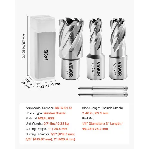 Kroonpuuride komplekt 5 tk, Weldon 19 mm, sügavus 25,4 mm — pilt 7