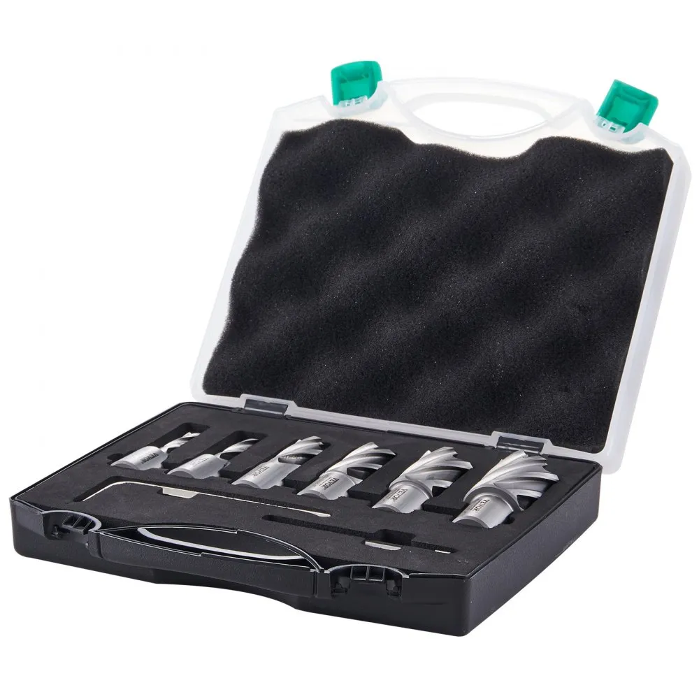 VEVOR Annular Cutter Set, 6 pcs Weldon Shank Mag Drill Bits, 2.5 cm Cutting Depth, 1.27 to 1-2.7 cm Cutting Diameter, M2AL High-Speed Steel, with Pilot Pin and Portable Case, for Using with Magnetic Drills