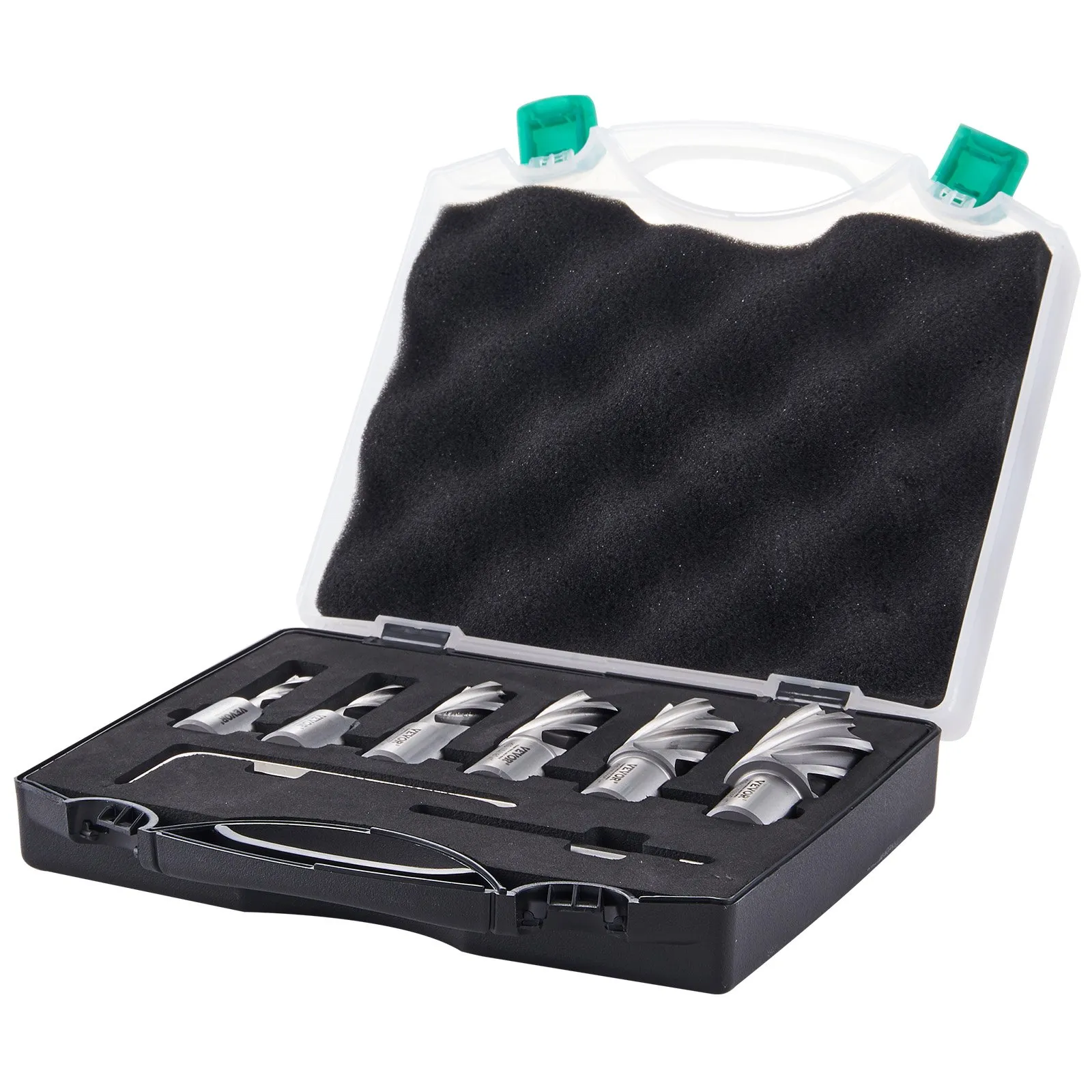 VEVOR Annular Cutter Set, 6 pcs Weldon Shank Mag Drill Bits, 2.5 cm Cutting Depth, 1.27 to 1-2.7 cm Cutting Diameter, M2AL High-Speed Steel, with Pilot Pin and Portable Case, for Using with Magnetic Drills