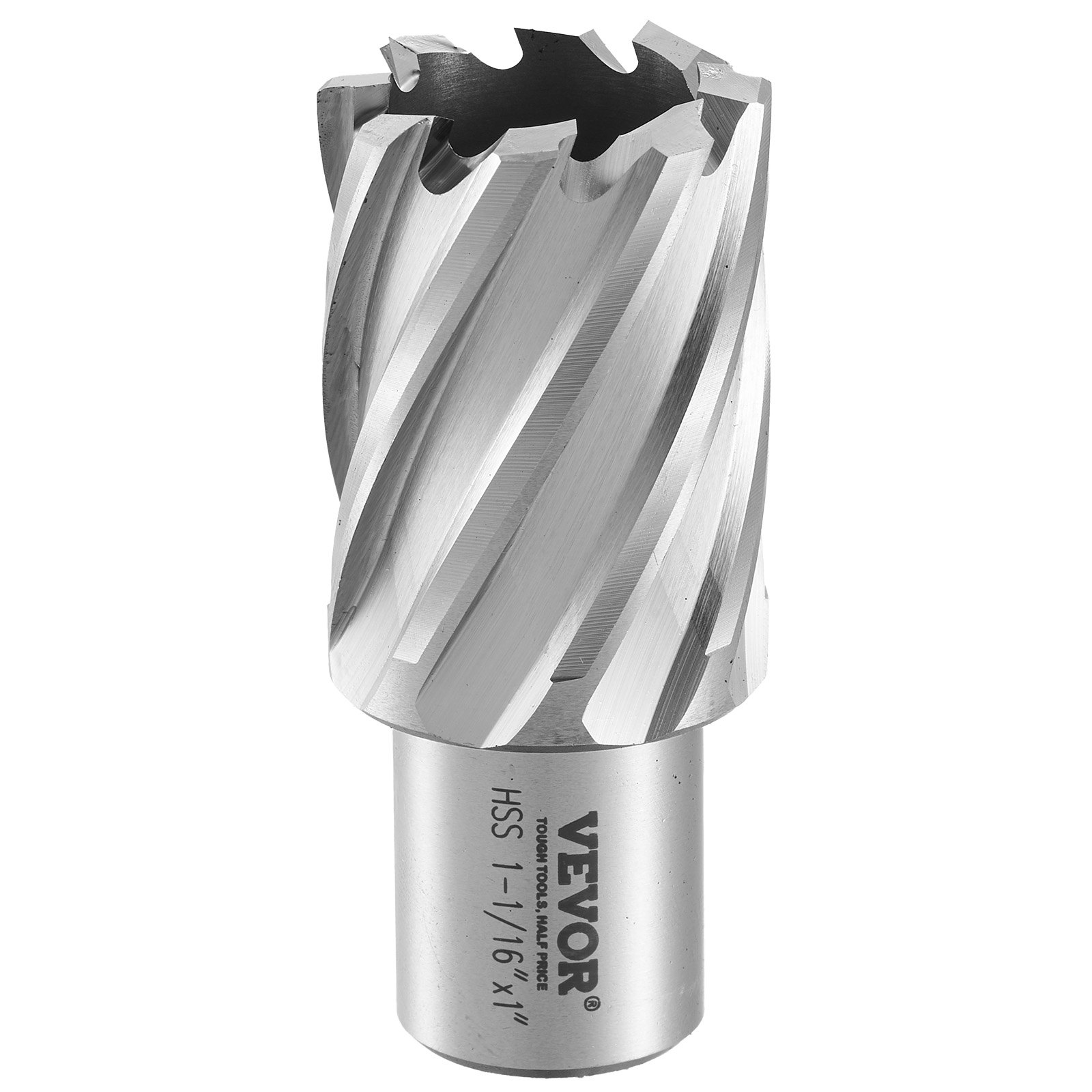 VEVOR annular cutter set, hss 1-1/16&quot; x 1&quot;, silver cutting tool with sharp edges and spiral flutes.