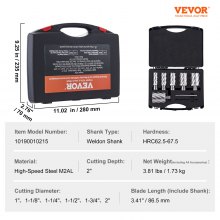 VEVOR Annular Cutter Set, 6 pcs Weldon Shank Mag Drill Bits, 1" to 2" Cutting Diameter, 2" Cutting Depth, M2AL High-Speed Steel, with 2 Pilot Pins and Portable Case, for Using with Magnetic Drills