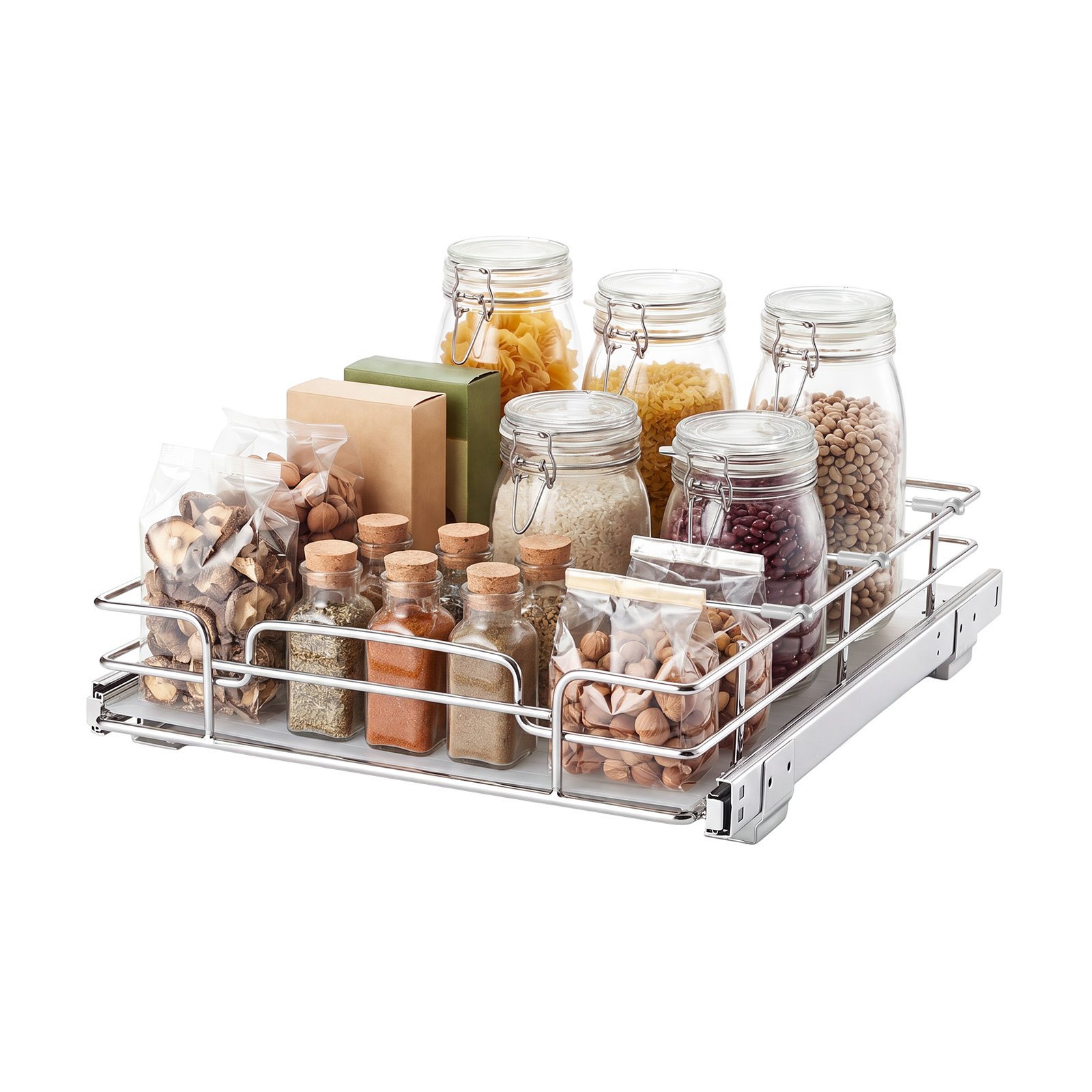 VEVOR Pull Out Cabinet Organizer 12.4"W x 16.54"D Steel Slide Out Drawers, for Kitchen Bathroom Pantry Home Organization, Chrome-Plated Finish, Heavy Duty Storage Sliding Shelves for Base Cabinets