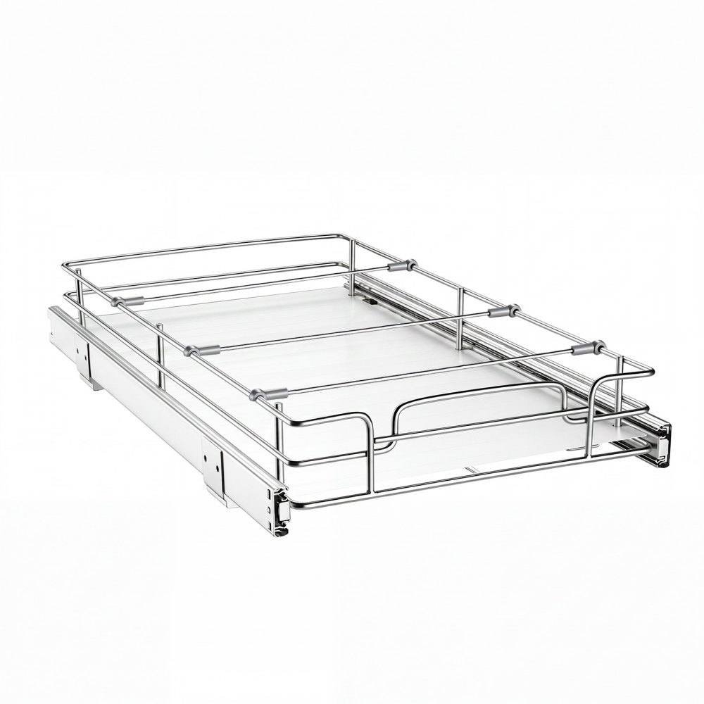 VEVOR Pull Out Cabinet Organizer 12.2"W x 20.98"D Steel Slide Out Drawers, for Kitchen Bathroom Pantry Home Organization, Chrome-Plated Finish, Heavy Duty Storage Sliding Shelves for Base Cabinets