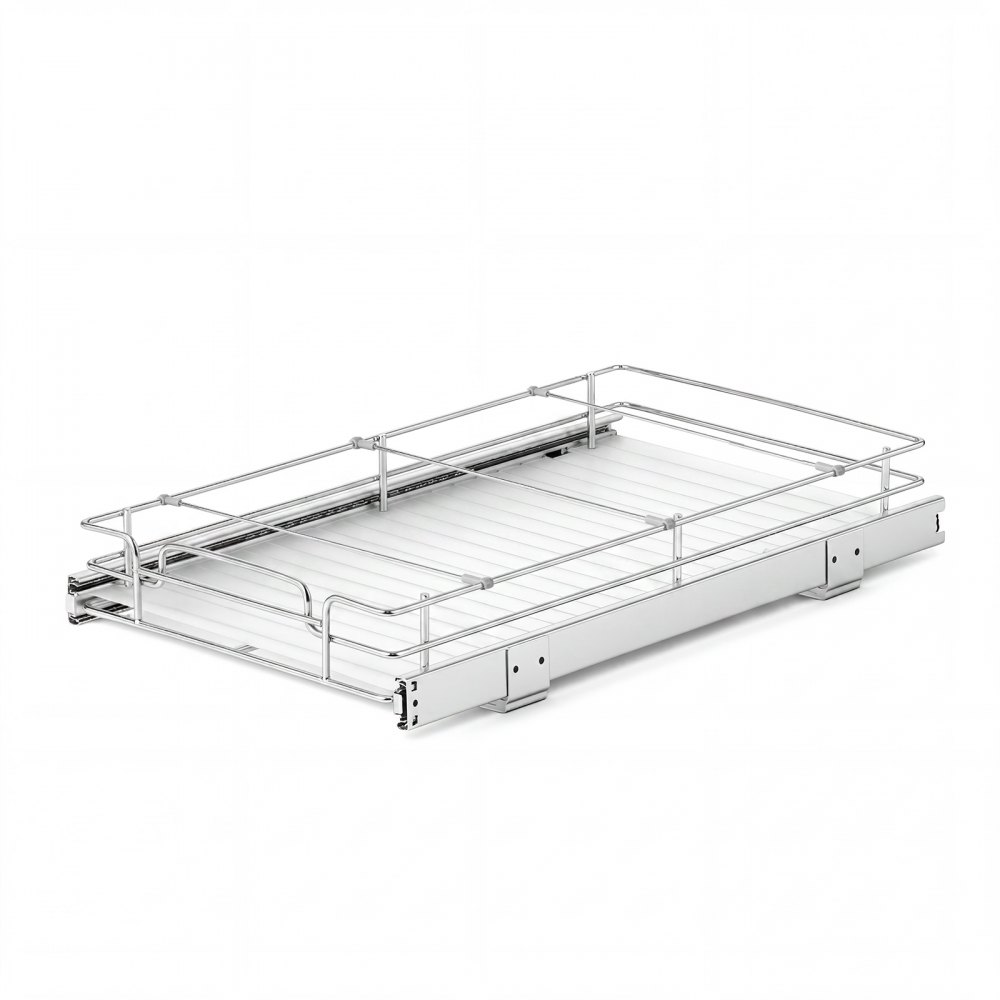 VEVOR Pull Out Cabinet Organizer 12.2"W x 20.98"D Steel Slide Out Drawers, for Kitchen Bathroom Pantry Home Organization, Chrome-Plated Finish, Heavy Duty Storage Sliding Shelves for Base Cabinets