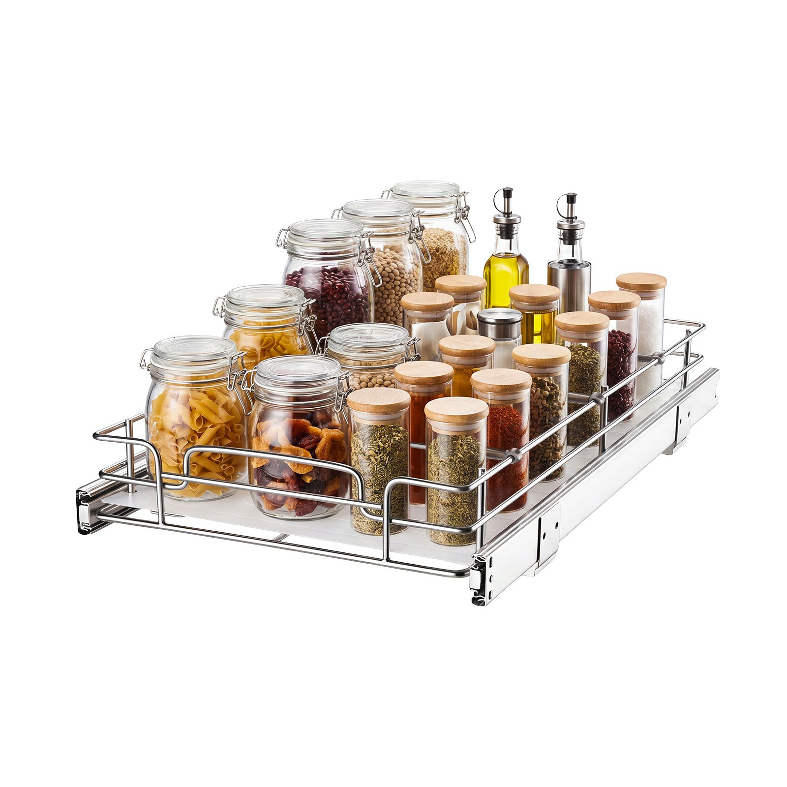 VEVOR Pull Out Cabinet Organizer 12.2"W x 20.98"D Steel Slide Out Drawers, for Kitchen Bathroom Pantry Home Organization, Chrome-Plated Finish, Heavy Duty Storage Sliding Shelves for Base Cabinets