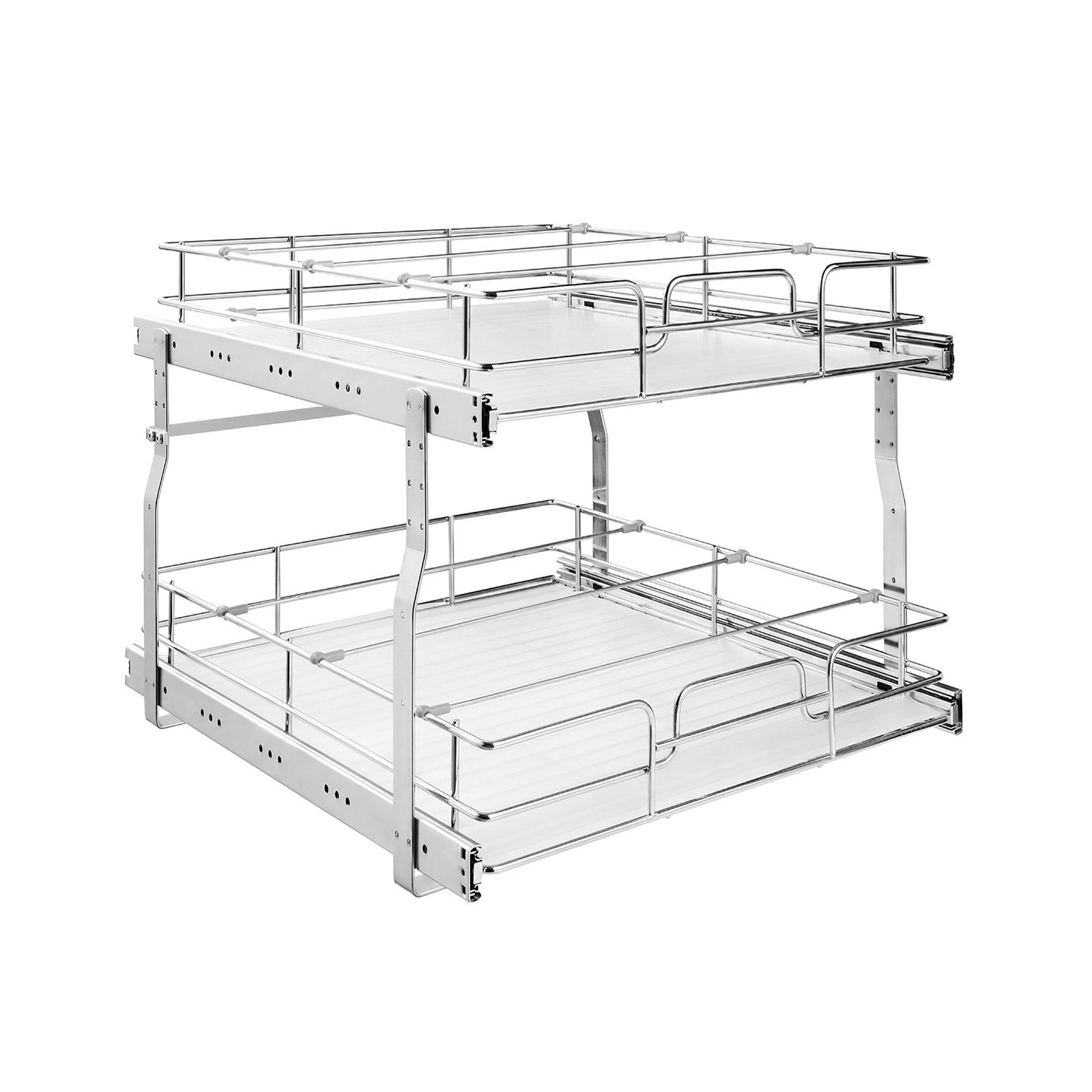 VEVOR 2 Tier Pull Out Cabinet Organizer 16.97"W x 21.22"D Slide Out Drawers, for Kitchen Bathroom Pantry Organization, Chrome-Plated Finish, Heavy Duty Steel Storage Sliding Shelves for Base Cabinets