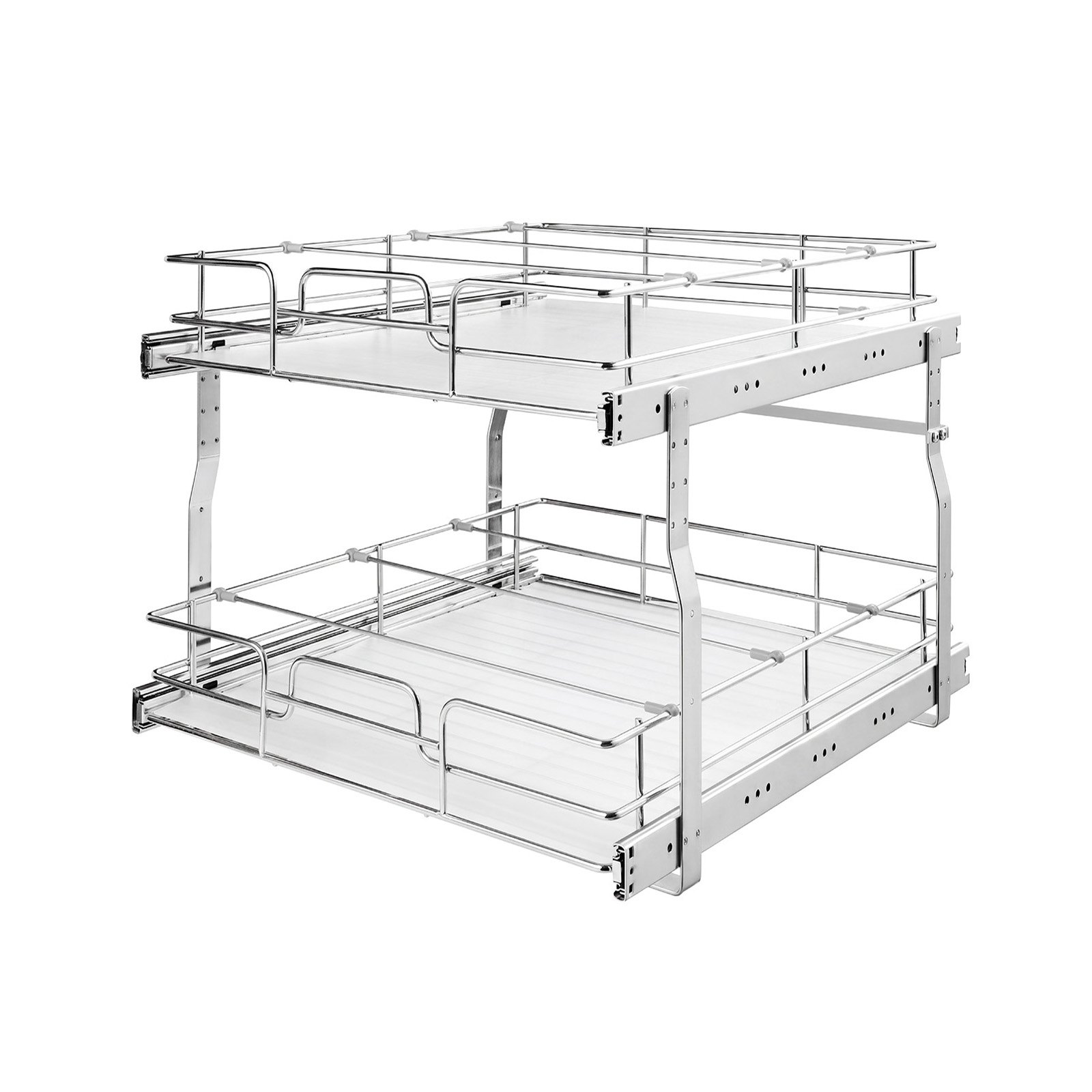 VEVOR 2 Tier Pull Out Cabinet Organizer 16.97"W x 21.22"D Slide Out Drawers, for Kitchen Bathroom Pantry Organization, Chrome-Plated Finish, Heavy Duty Steel Storage Sliding Shelves for Base Cabinets