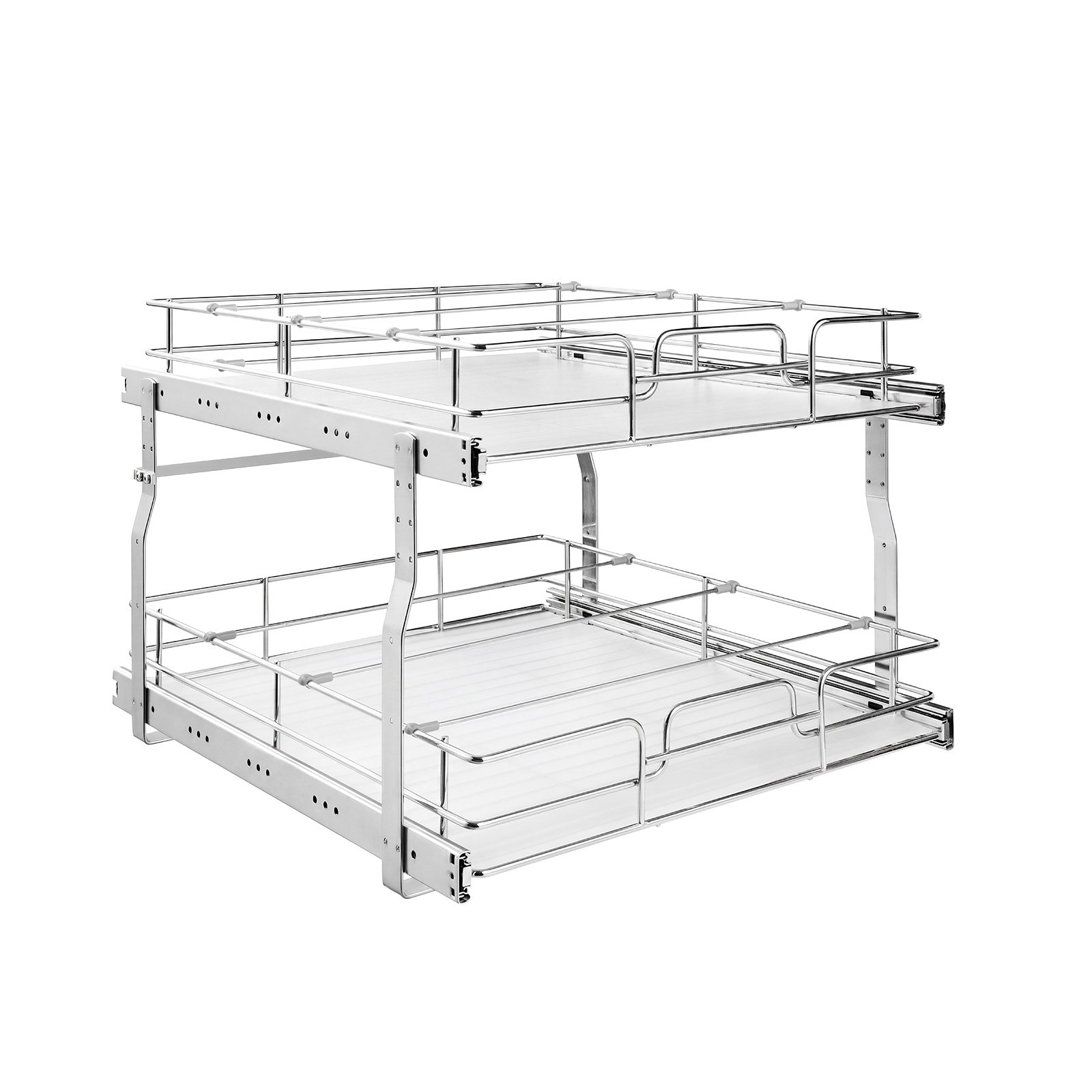 VEVOR 2 Tier Pull Out Cabinet Organizer 20"W x 21.22"D Slide Out Drawers, for Kitchen Bathroom Pantry Organization, Chrome-Plated Finish, Heavy Duty Steel Storage Sliding Shelves for Base Cabinets