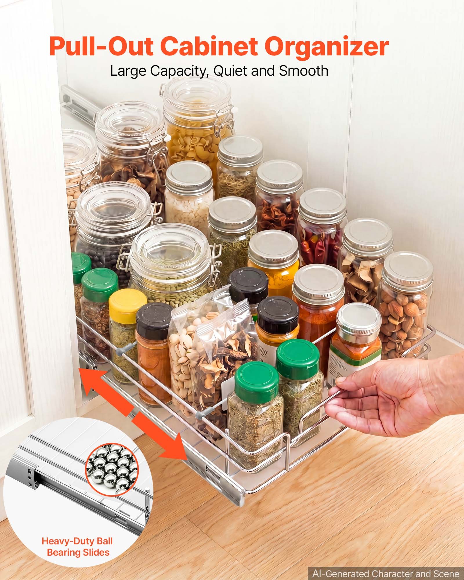 VEVOR Pull Out Cabinet Organizer 21.14"W x 20.98"D Steel Slide Out Drawers, for Kitchen Bathroom Pantry Home Organization, Chrome-Plated Finish, Heavy Duty Storage Sliding Shelves for Base Cabinets