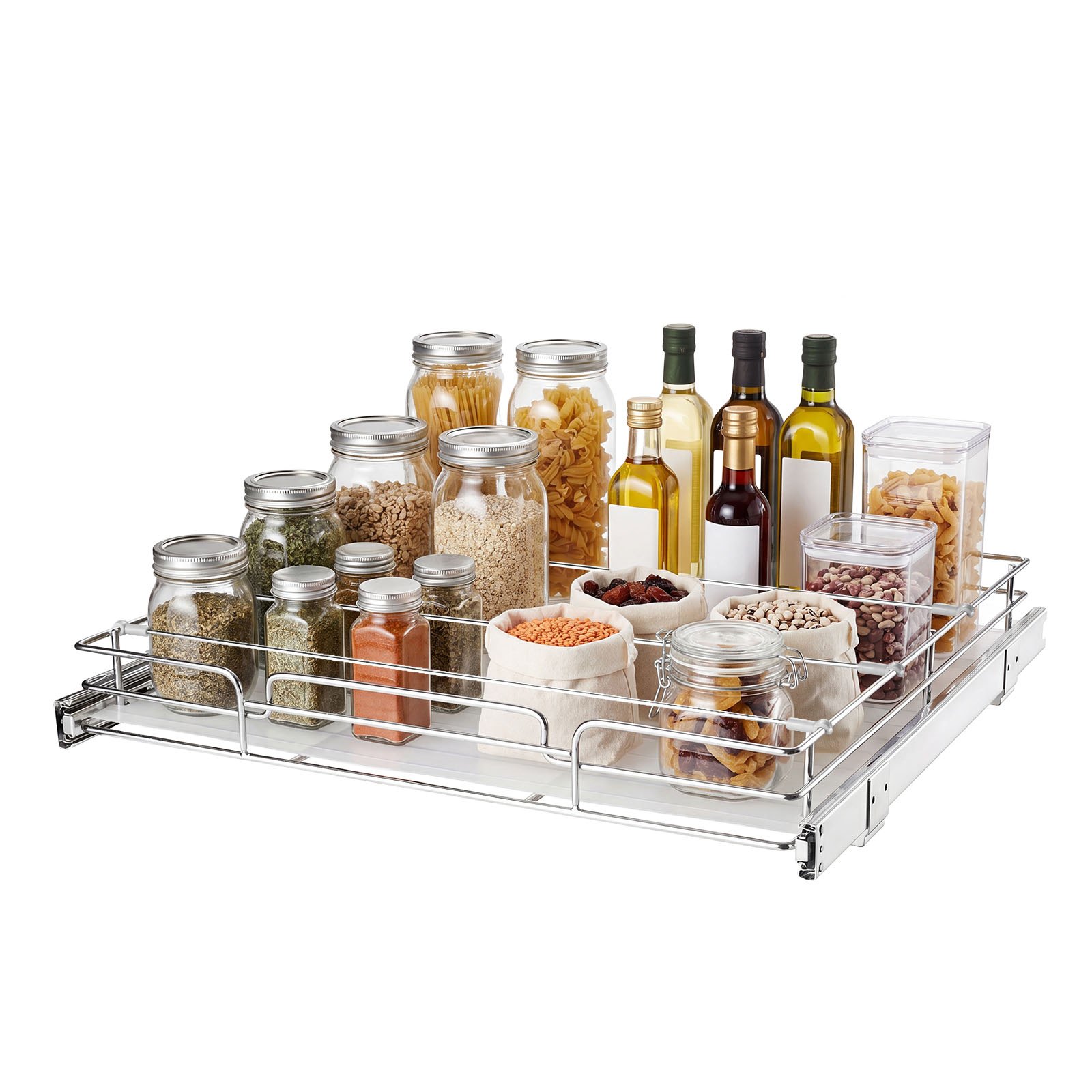 VEVOR Pull Out Cabinet Organizer 21.14"W x 20.98"D Steel Slide Out Drawers, for Kitchen Bathroom Pantry Home Organization, Chrome-Plated Finish, Heavy Duty Storage Sliding Shelves for Base Cabinets
