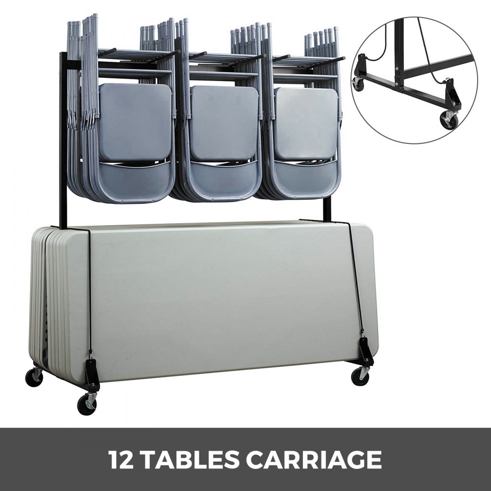 Folding Chair Rack Dolly Cart W/Locking Casters Max 25 Chairs 12 Tables Hanging