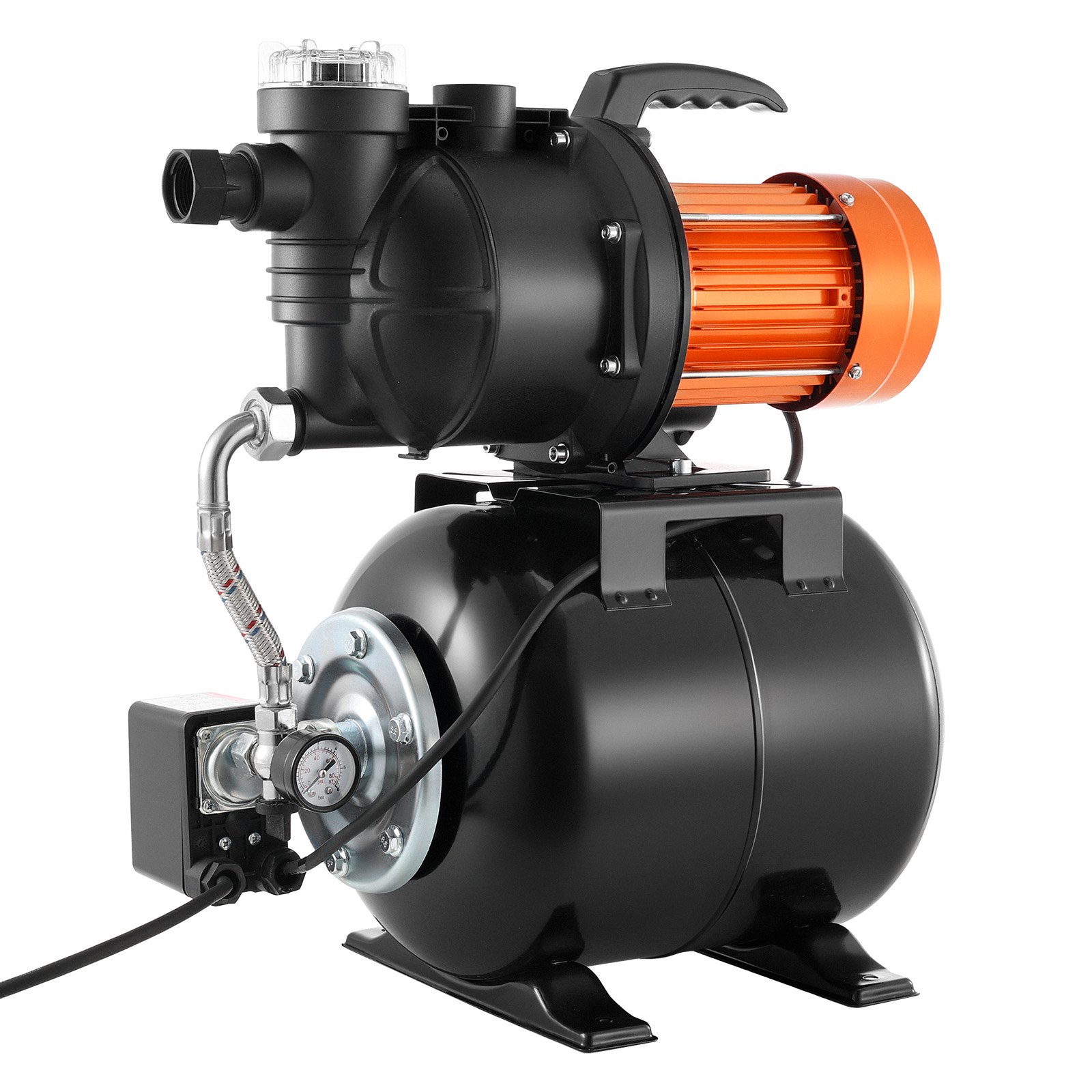VEVOR 735W Shallow Well Pump with Pressure Tank, 3785 LPH, Irrigation Jet Pump with 19L Tank, Filter, Check Valve, Automatic Water Booster System, 1.4-2.8 bar Pressure Switch, for Home Garden Lawn