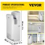 VEVOR Jet Hand Dryer Blade Hand Dryer Automatic High Speed for Washroom White