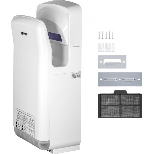 VEVOR Jet Hand Dryer, Premium Electric Commercial Blade Hand Dryer, ABS Air Dryer Hand with HEPA Filtration Wall Mount Hand Dryer, 1600W 110V Vertical Hand Dryer, High-Speed Automatic Infrared White