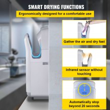 VEVOR Jet Hand Dryer, Premium Electric Commercial Blade Hand Dryer, ABS Air Dryer Hand with HEPA Filtration Wall Mount Hand Dryer, 2000W 220V Vertical Hand Dryer, High-Speed Automatic Infrared White