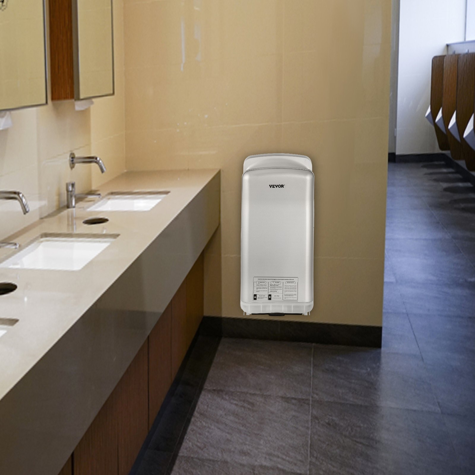 VEVOR Jet Hand Dryer Blade Hand Dryer Automatic High Speed for Washroom Silver