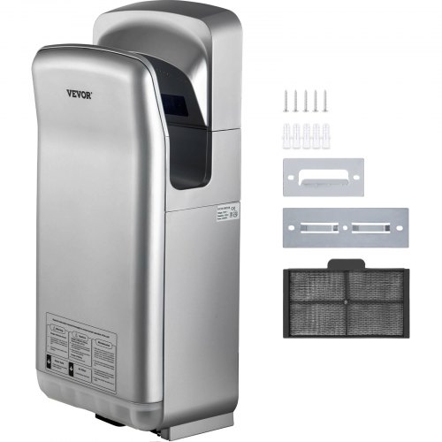 VEVOR Jet Hand Dryer, Premium Electric Commercial Blade Hand Dryer, ABS Air Dryer Hand with HEPA Filtration Wall Mount Hand Dryer, 1600W 110V Vertical Hand Dryer, High-Speed Automatic Infrared Silver