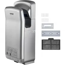 Secador de manos VEVOR Jet, secador de manos eléctrico de primera calidad, secador de aire ABS con filtración HEPA, secador de manos de montaje en pared, secador de manos vertical de 1600 W 110 V, infrarrojo automático de alta velocidad plateado