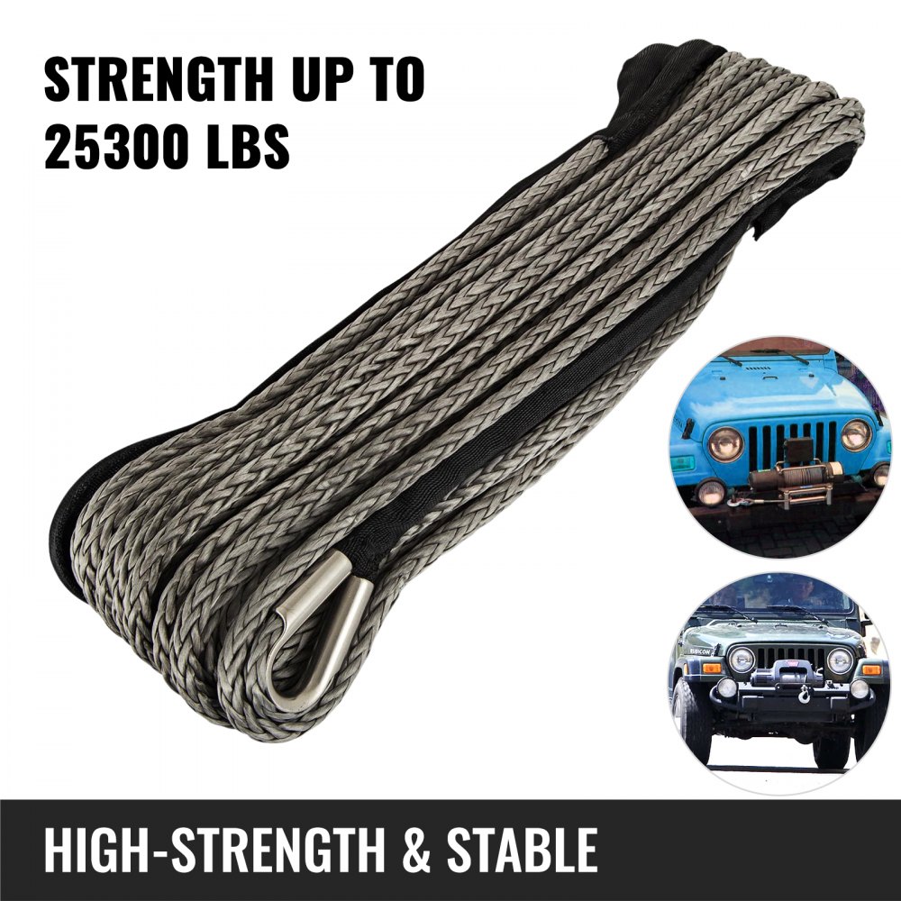 Black 25300lbs Synthetic Winch Line Cable Plow Lift Rope