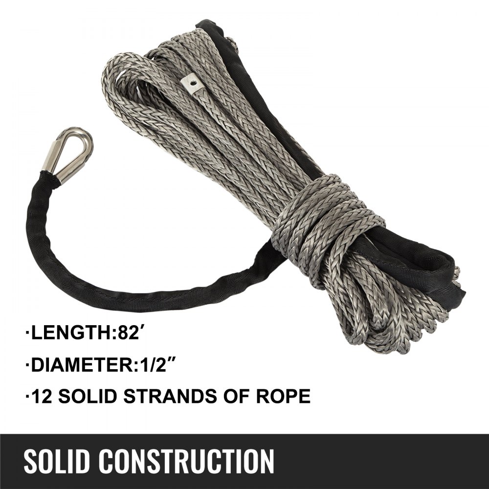Black 25300lbs Synthetic Winch Line Cable Plow Lift Rope