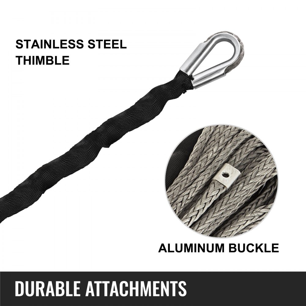Black 25300lbs Synthetic Winch Line Cable Plow Lift Rope