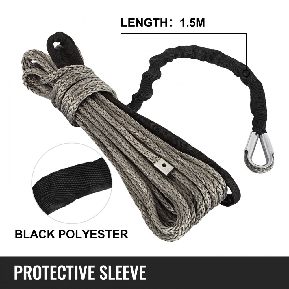 Black 25300lbs Synthetic Winch Line Cable Plow Lift Rope