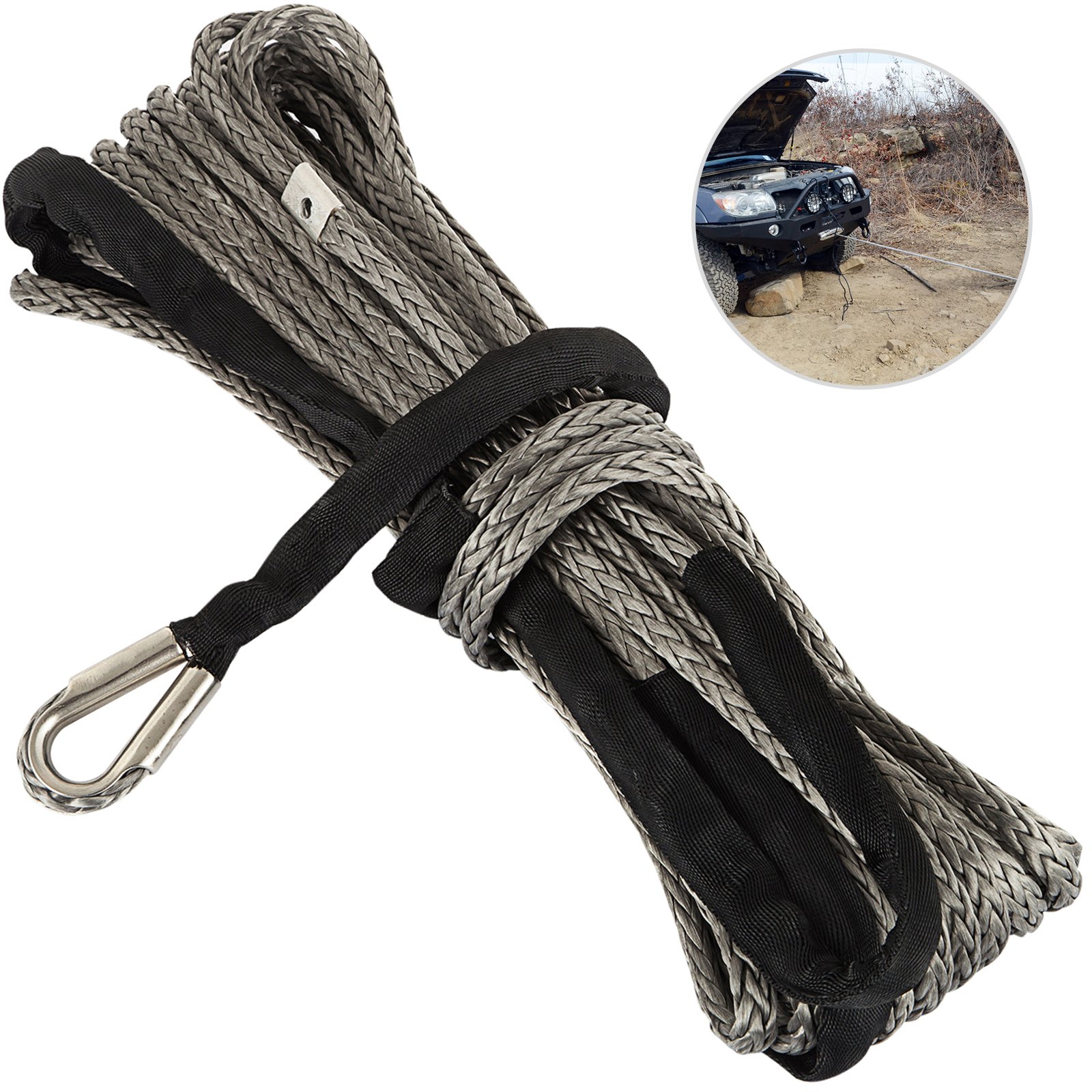 12MM X 25M Winch Rope Dyneema SK75 Synthetic Cable 11.5T/25300LBS Strength