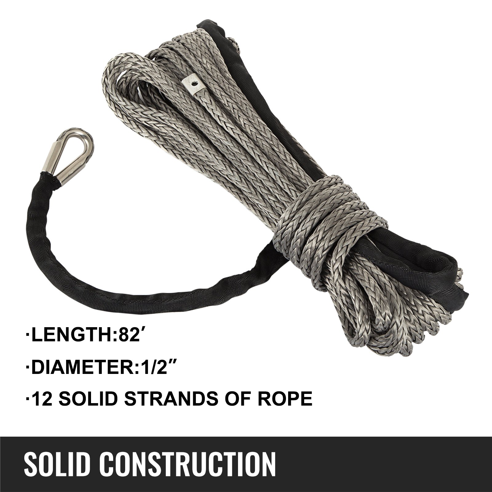 12MM X 25M Winch Rope Dyneema SK75 Synthetic Cable 11.5T/25300LBS Strength