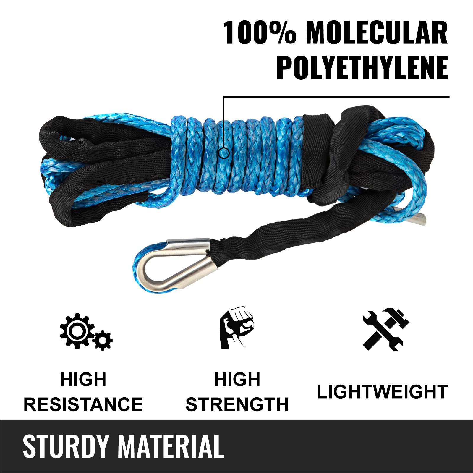 12MM X 50M Synthetic Winch Rope Cable Heavy Loading 11.5T/25300LBS Strength