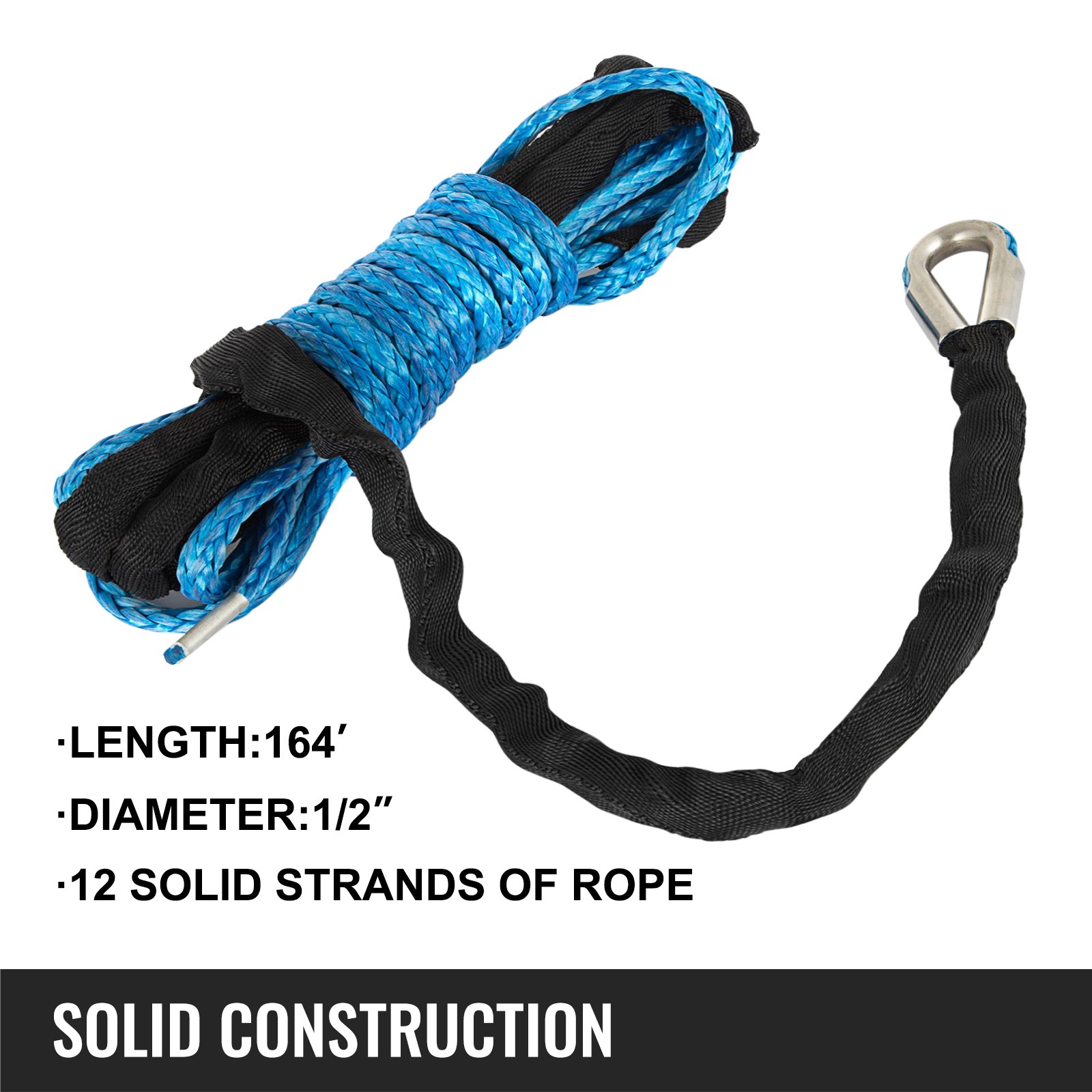 12MM X 50M Synthetic Winch Rope Cable Heavy Loading 11.5T/25300LBS Strength