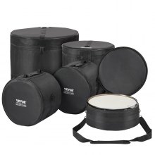 VEVOR 5-Piece Drum Bag Set, 1680D Oxford Fabric, Padded Drum Bags and Cases with 4.92 ft Detachable Shoulder Strap Carry Handles Foldable Design, for 22'' Kick 12'' Tom 13'' Tom 16'' Tom 14'' Snare