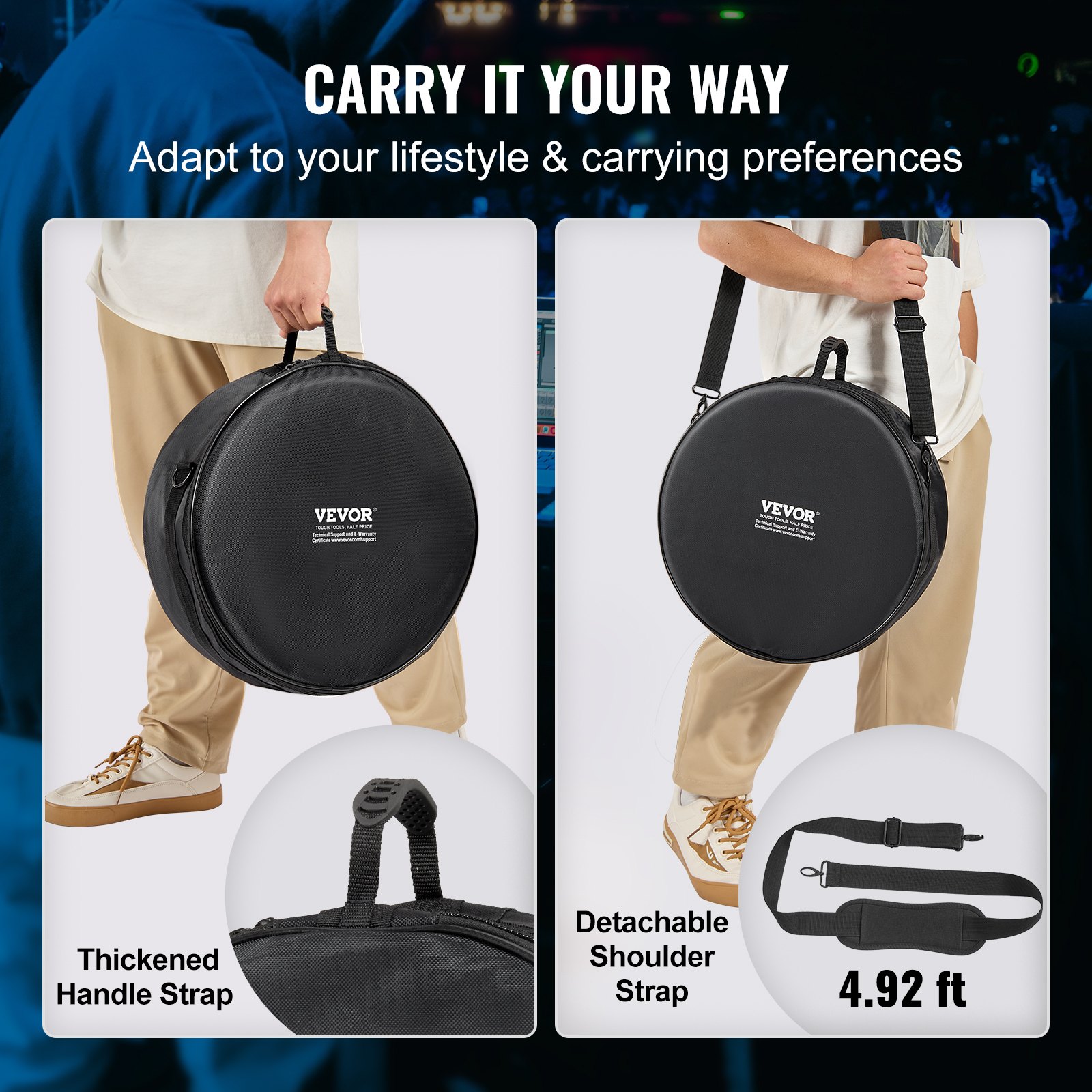 VEVOR 5-Piece Drum Bag Set, 1680D Oxford Fabric, Padded Drum Bags and Cases with 4.92 ft Detachable Shoulder Strap Carry Handles Foldable Design, for 55cm Kick 30cm Tom 33cm Tom 40cm Tom 35cm Snare