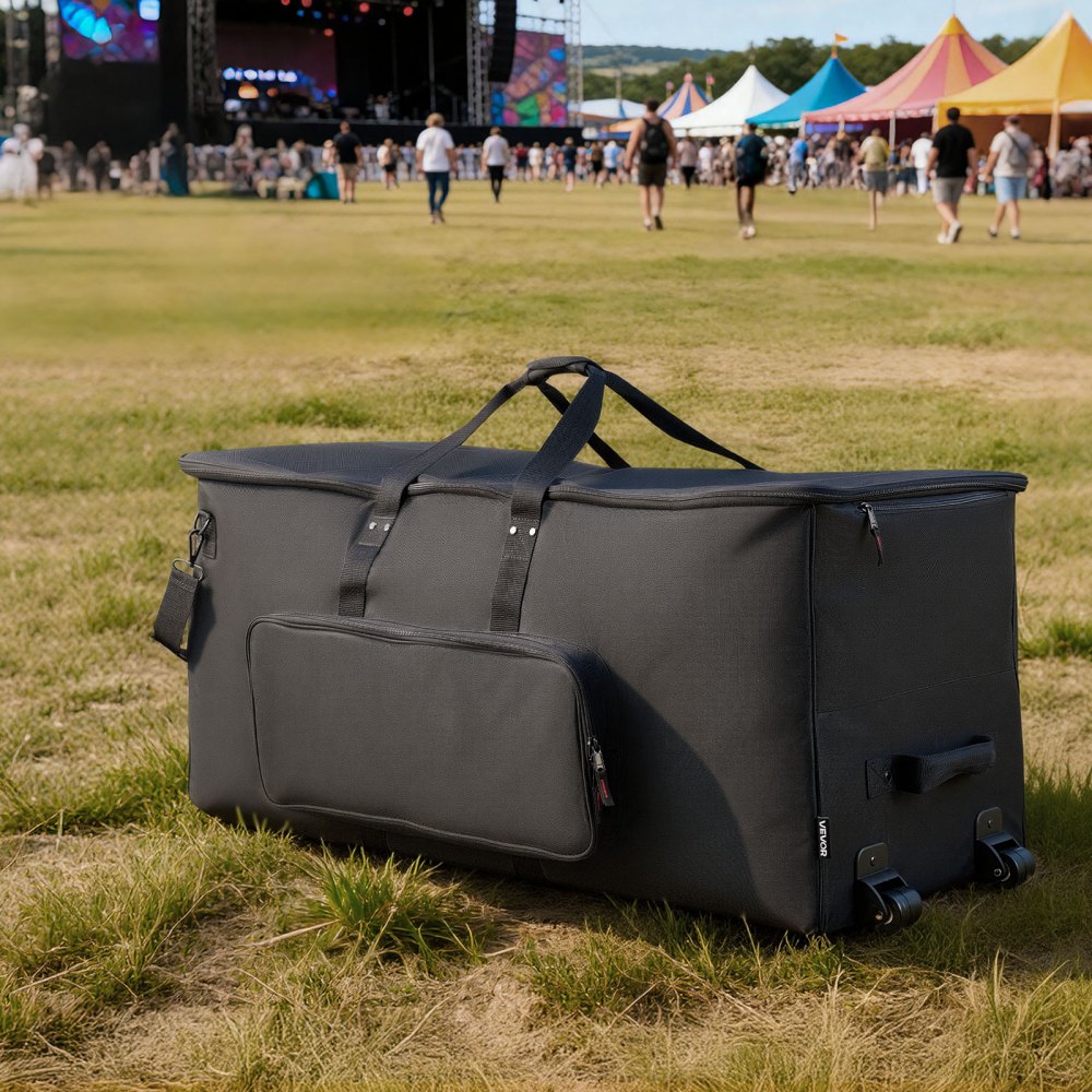VEVOR Electronic Drum Kit Bag, 600D, Padded Drum Bag with Wheels, Large 920 x 420 x 410 mm Interior, Lightweight Travel Case with Detachable Dividers, and Multiple Pockets, for Electric Drums, Black