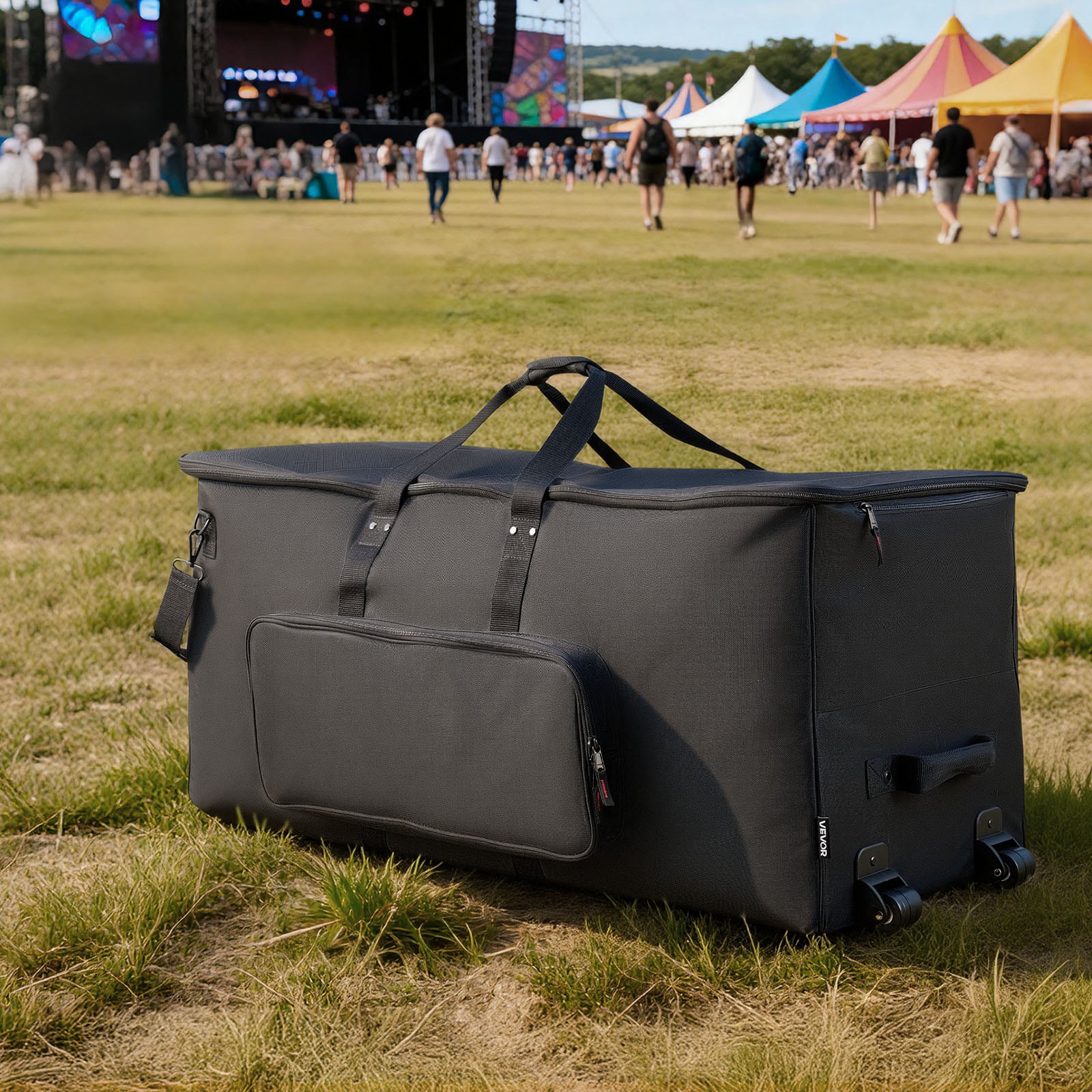 VEVOR Electronic Drum Kit Bag, 600D, Padded Drum Bag with Wheels, Large 920 x 420 x 410 mm Interior, Lightweight Travel Case with Detachable Dividers, and Multiple Pockets, for Electric Drums, Black