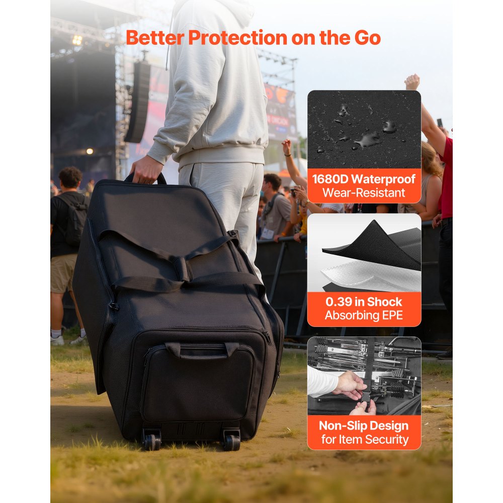 VEVOR Drum Hardware Bag with Wheels, 1680D, Drum Set Equipment Carry Bag, Carrying Case with Sturdy Handle, Durable Zipper, Smooth PVC Wheels, Multiple Pockets, for Hardware and Stand Accessory, Black