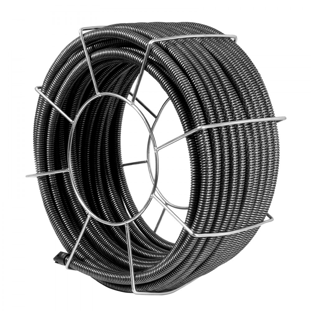VEVOR Drain Cleaning Cable 100 FT x 3/4 Inch, Solid Core Steel Drain Cleaner Cable with 4 Cutters for 3.9" to 7.9" Pipes, Professional Inner Core Sewer Drain Auger Cable for Sink, Floor Drain, Toilet