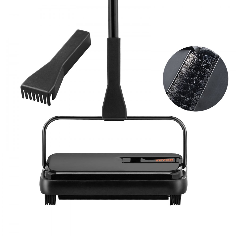 VEVOR Carpet Sweeper, 7.87 in Sweeping Paths, Floor Sweeper Manual Non Electric, 300 ml Dustbin Capacity with Comb for Home Office Rugs Hardwood Surfaces Wood Floors Laminate, Cleans Dust Pet Hair