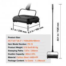 VEVOR Carpet Sweeper, 200 mm Sweeping Paths, Floor Sweeper Manual Non Electric, 300 ml Dustbin Capacity with Comb for Home Office Rugs Hardwood Surfaces Wood Floors Laminate, Cleans Dust Pet Hair
