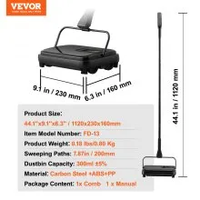 VEVOR Carpet Sweeper, 7.87 in Sweeping Paths, Floor Sweeper Manual Non Electric, 300 ml Dustbin Capacity with Comb for Home Office Rugs Hardwood Surfaces Wood Floors Laminate, Cleans Dust Pet Hair