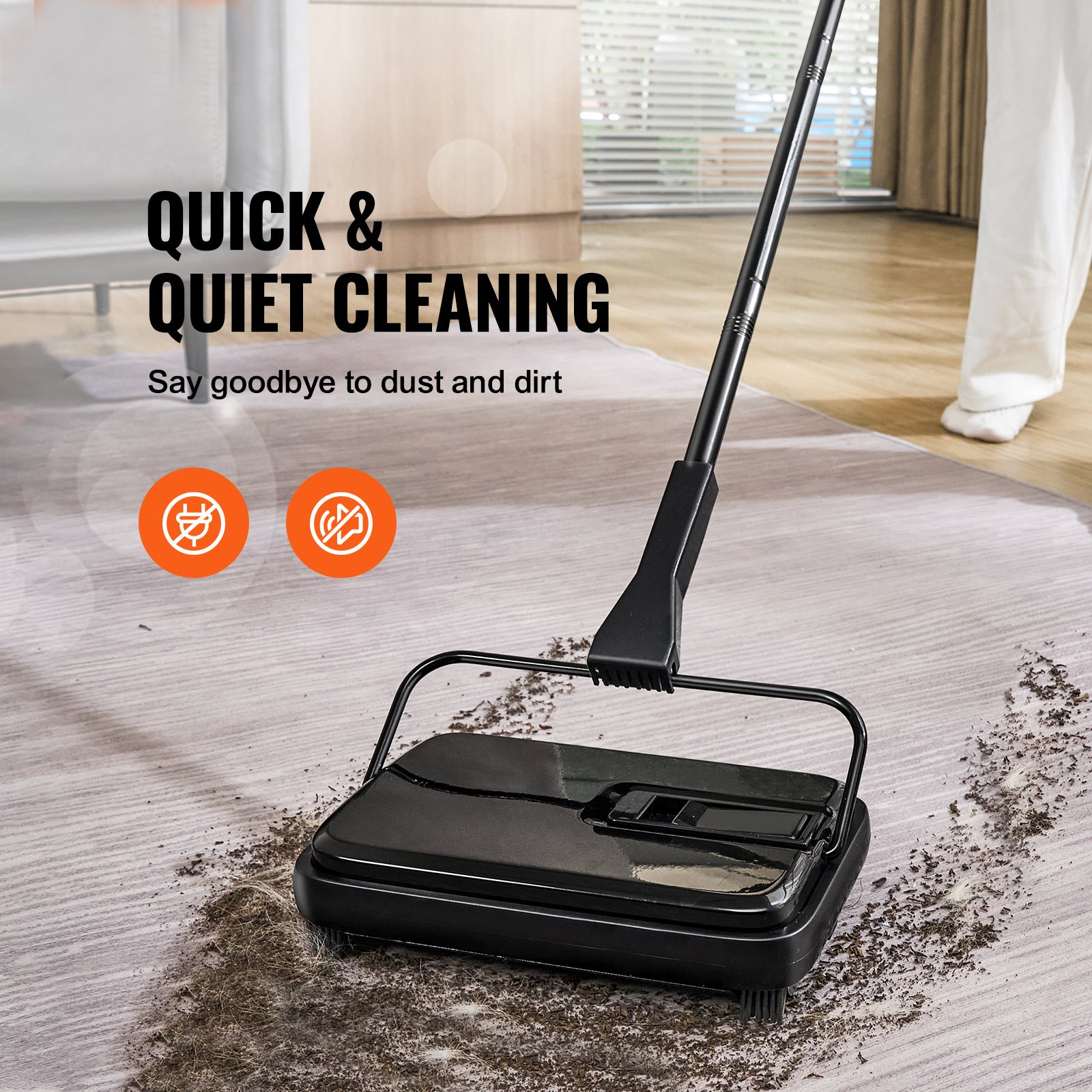 VEVOR Carpet Sweeper, 200 mm Sweeping Paths, Floor Sweeper Manual Non