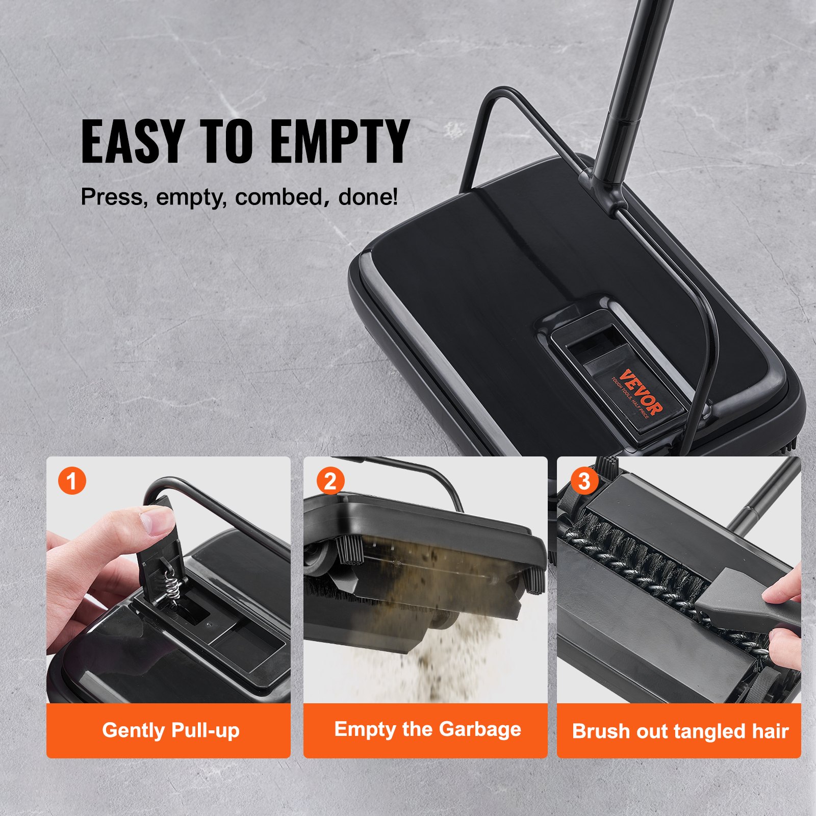 VEVOR Carpet Sweeper, 20 cm Sweeping Paths, Floor Sweeper Manual Non Electric, 300 ml Dustbin Capacity with Comb for Home Office Rugs Hardwood Surfaces Wood Floors Laminate, Cleans Dust Pet Hair