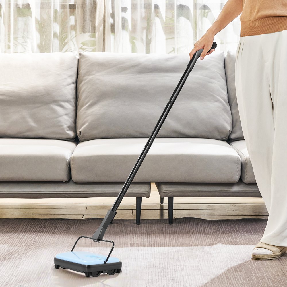 VEVOR Carpet Sweeper Manual, Floor Sweeper with 300 ml Dustbin Capacity Easy to Empty, 17 cm Cleaning Width for Home Office Carpets Pet Hair Dust, Blue