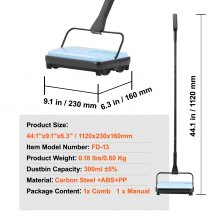 Carpet Floor Sweeper Manual 6.7 inch Width Sweeping Paths Non Electric Blue