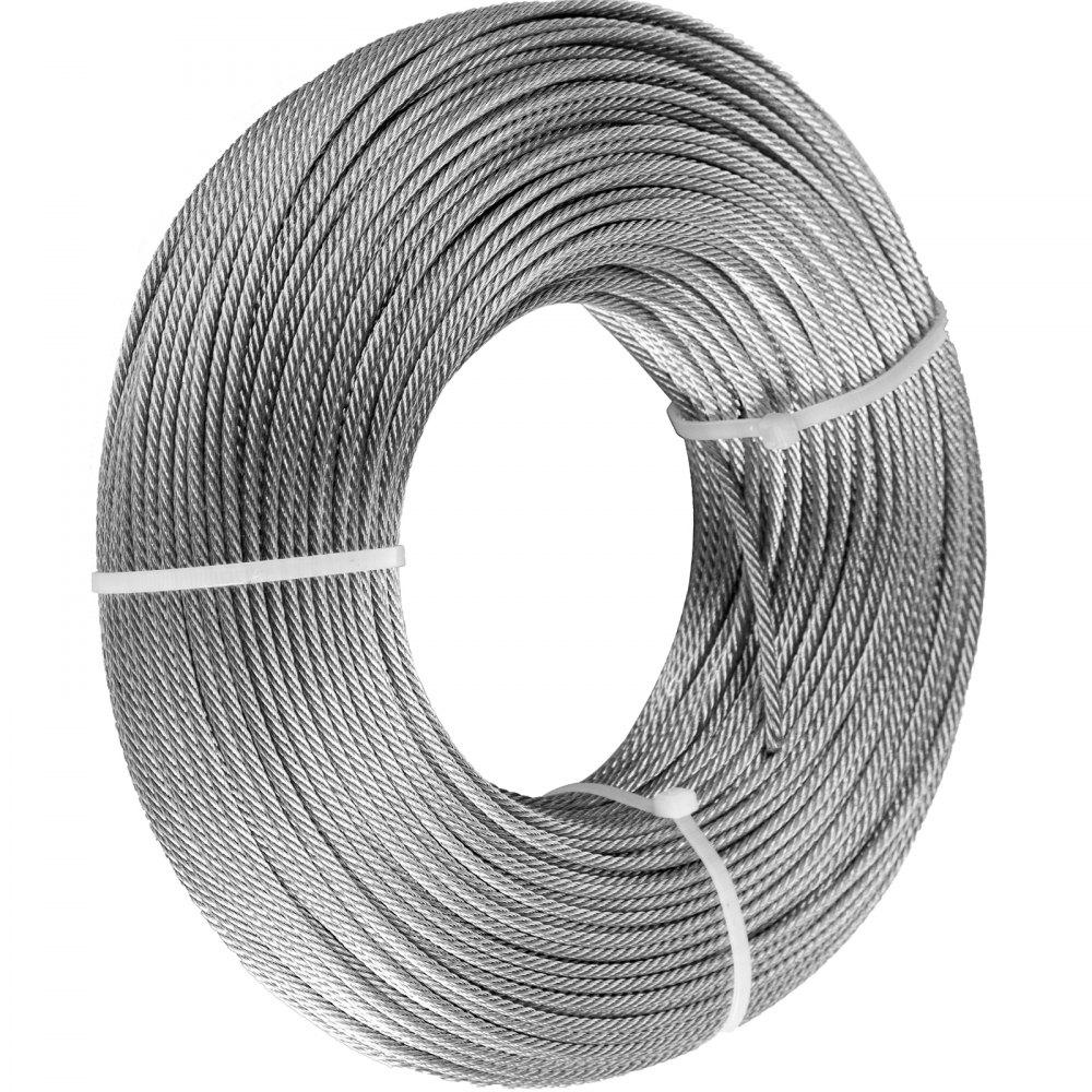 VEVOR T316 Stainless Steel Cable 3.2mmx30.5m Steel Wire Rope Cable 100FT Cable Railing for Railing Decking Aircraft(1x19)