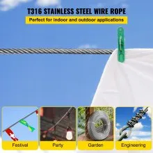 VEVOR Stainless Steel Cable Railing 1/8"x 100ft, Wire Rope 316 Marine Grade, Braided Aircraft Cable 1x19 Strands Construction for Deck,Rail,Balusters,Stair,Handrail,Porch,Fence